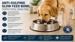 Anti-gulping dog bowl to slow eating stainless steel solution that helps reduce bloating and choking risks.