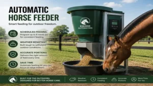 automatic horse feeder positioned in an outdoor paddock environment