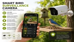 bird surveillance camera connected to a smartphone app for real-time bird watching and alerts