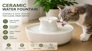 Durable ceramic water fountain cat made from safe high-quality ceramic materials