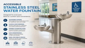 accessible stainless steel water fountain designed for schools and public environments