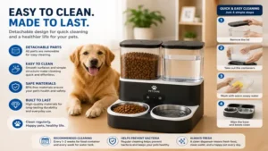 Easy-to-clean automatic water and food dispenser for dogs with removable and durable components