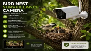 bird surveillance camera monitoring a bird nest and documenting nesting behavior safely from a distance