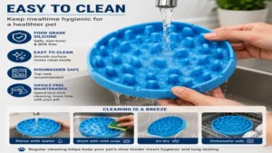 Washing a reusable slow feeder insert after a pet meal for easy maintenance