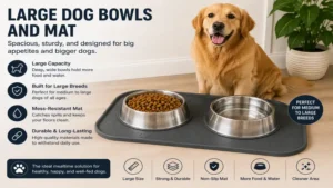 Large dog bowls and mat suitable for medium and large breed dogs during mealtime