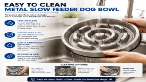 Easy-to-clean metal slow feeder dog bowl with hygienic stainless steel surface