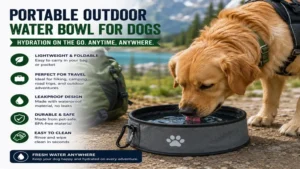 Portable outdoor water bowl for dogs ideal for hiking, camping, and outdoor adventures.