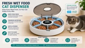 cat food feeder for wet food with a freshness preservation system that helps maintain food quality and flavor