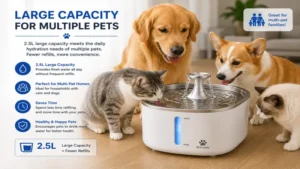 Large-capacity automatic water dispenser for pets designed for multiple cats and dogs.