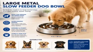 Large metal slow feeder dog bowl suitable for medium and large breed dogs