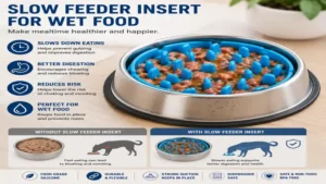 Slow feeder insert holding wet dog food to encourage slower and healthier eating habits