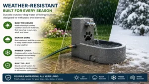 Weather resistant outdoor dog water drinking fountain suitable for year round use
