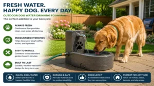 Backyard outdoor dog water drinking fountain offering continuous access to fresh water for pets