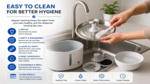 Cleaning an automatic water dispenser for pets to ensure hygienic operation and fresh drinking water.