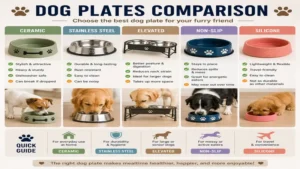 Side-by-side comparison of different dog plates for puppies and adult dogs