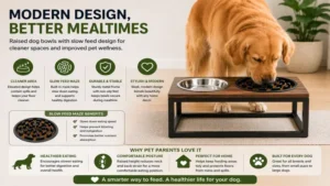 Modern raised dog bowls slow feed set created for cleaner feeding spaces and improved pet wellness