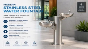 modern stainless steel water fountain with sleek design for indoor and outdoor applications