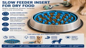 Slow feeder insert filled with dry kibble to provide mental stimulation during feeding
