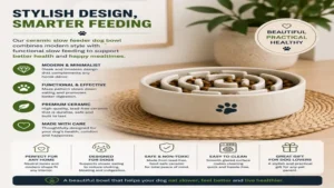 Stylish ceramic slow feeder dog bowl combining modern home décor appeal with functional slow feeding benefits