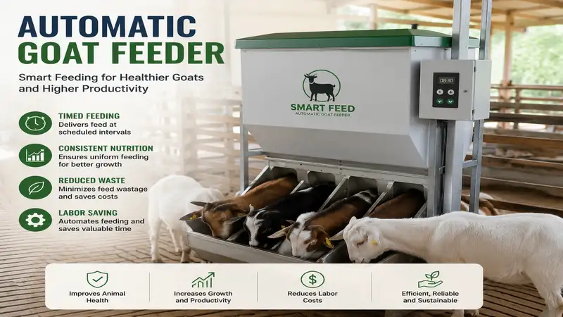 automatic goat feeder providing consistent feed for goats in a clean and efficient livestock setup