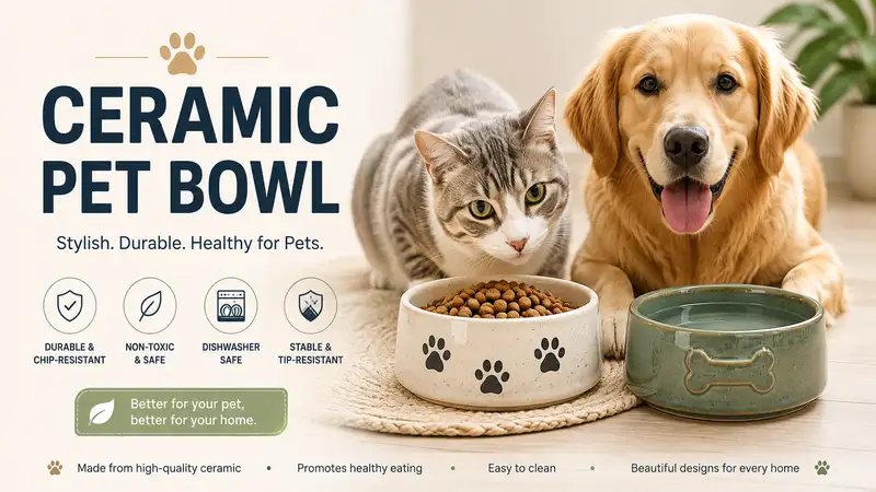 Ceramic pet bowl with a durable non-toxic glazed finish for cats and dogs