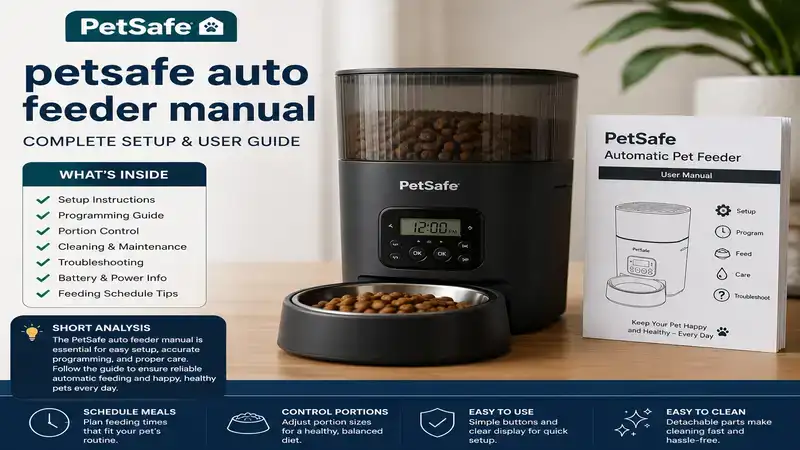 petsafe auto feeder manual with an overview of setup instructions and automatic pet feeder features.