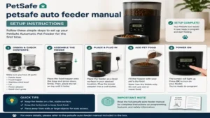 petsafe auto feeder manual showing the initial setup process for the automatic pet feeder.