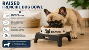 Raised frenchie dog bowl helping a French Bulldog maintain a better eating posture