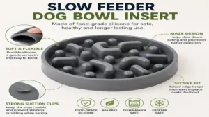 Slow feeder dog bowl insert made of food-grade silicone with suction cups for a secure fit.