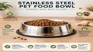 Stainless steel pet food bowl designed for everyday feeding of dogs and cats