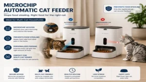 Microchip automatic cat feeder helping prevent food stealing in multi-cat households
