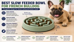 Best slow feeder bowl for French Bulldog featuring a shallow maze design, non-slip base, and pet-safe materials.