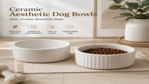 White ceramic aesthetic dog bowls with a sleek and durable finish