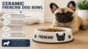 Ceramic frenchie dog bowl with a sturdy non-slip base for everyday feeding