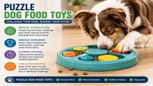 Puzzle dog food toys designed to challenge dogs and encourage problem-solving skills