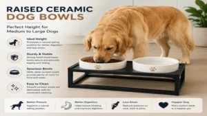 Raised ceramic dog bowls designed for medium and large dogs with a sturdy elevated feeding station.
