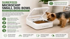 surefeed microchip small dog bowl helping keep food fresh while preventing access from other pets.