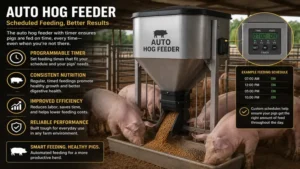 Auto hog feeder with a timer system for scheduled pig feeding