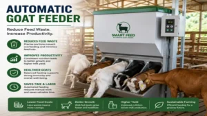 automatic goat feeder helping reduce feed waste on a commercial goat farm