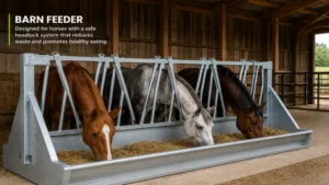 Barn feeder designed for horses with durable construction and easy access.