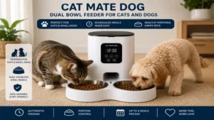 cat mate dog dual bowl feeder serving both cats and dogs at home