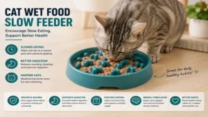 Cat wet food slow feeder in use with a cat enjoying wet food at a slower pace