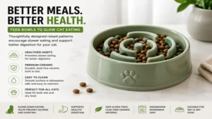 Non-slip feed bowls to slow cat eating providing stability during every meal