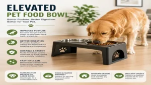 Elevated pet food bowl helping improve feeding posture for medium and large dogs