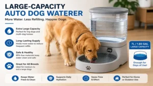Auto dog water system with a large-capacity reservoir for medium and large dogs.
