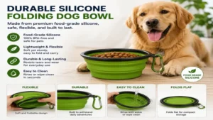 Durable silicone folding dog bowl that is lightweight, reusable, and easy to clean