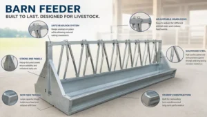 Barn feeder made from galvanized steel for long-lasting farm performance.