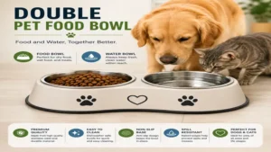Double pet food bowl with separate compartments for food and fresh water