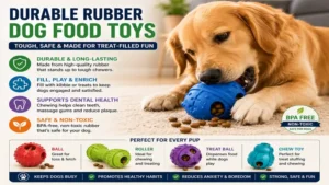 Durable rubber dog food toys made for chewing, enrichment, and treat-filled fun
