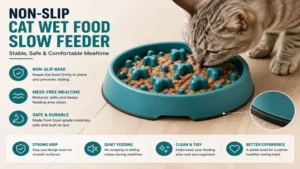Non-slip cat wet food slow feeder providing stability during feeding time